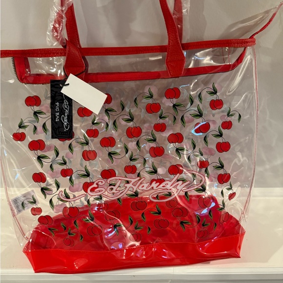 Ed Hardy Transparent Tote with Red Cherry Design - Picture 1 of 5